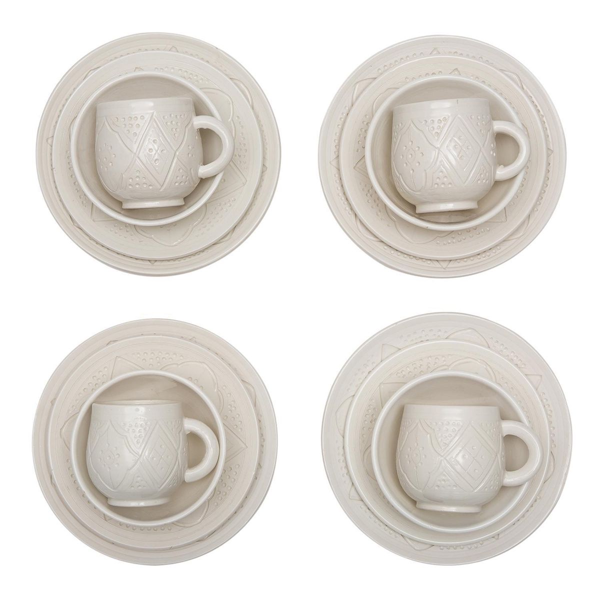 KELIM CASA GITANA - Juego de Loza 16 Piezas Cerámica Marroquí Blanco