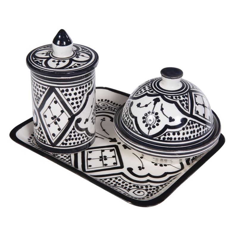 KELIM CASA GITANA - Set azucarero/mantequillero/badeja marroquí negro
