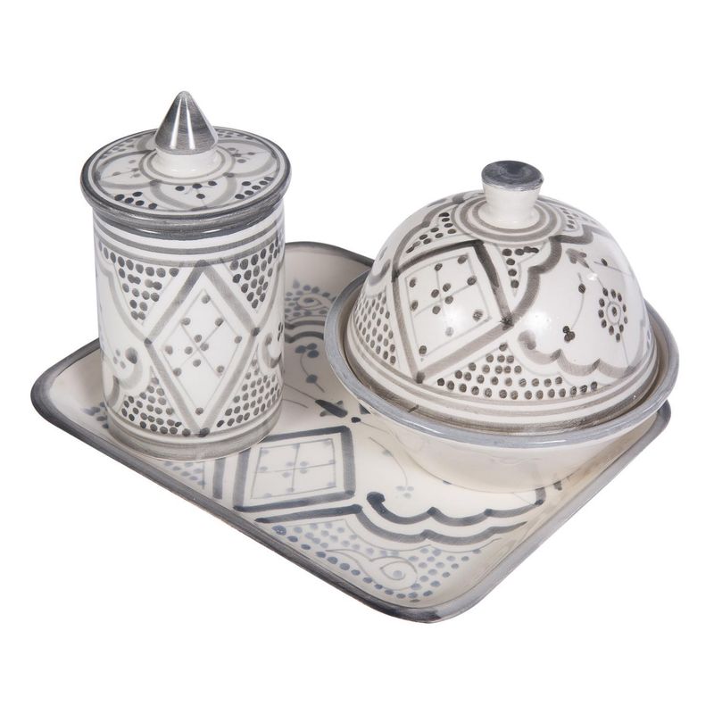 KELIM CASA GITANA - Set azucarero/mantequillero/badeja marroquí gris