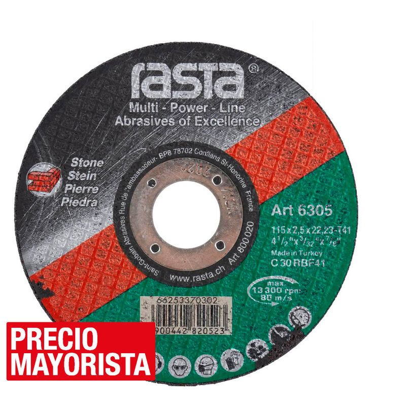 RASTA - Disco de corte piedra 4,5" óxido de aluminio