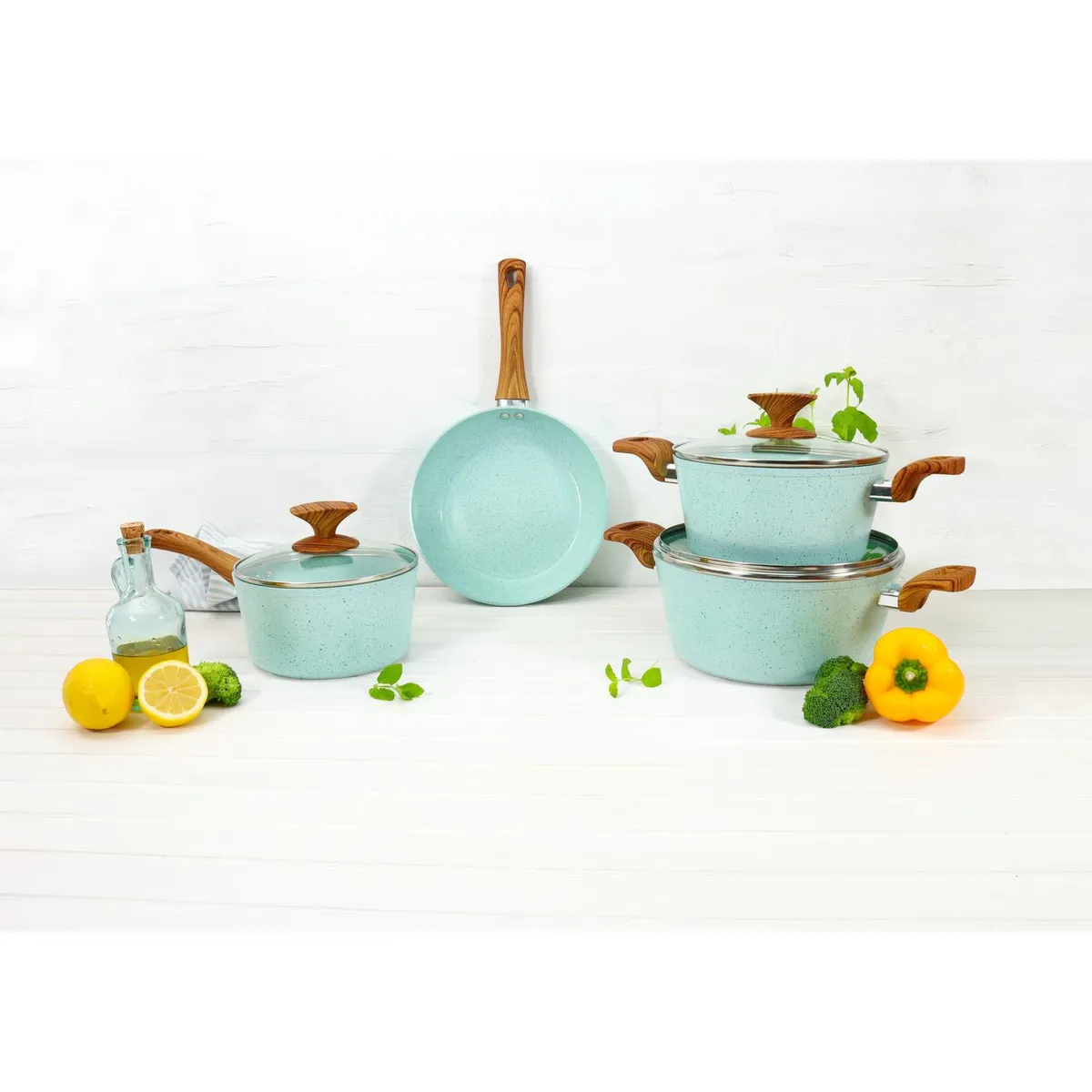 ILKO - Batería de Cocina 7 Piezas Aluminio Gran Verde