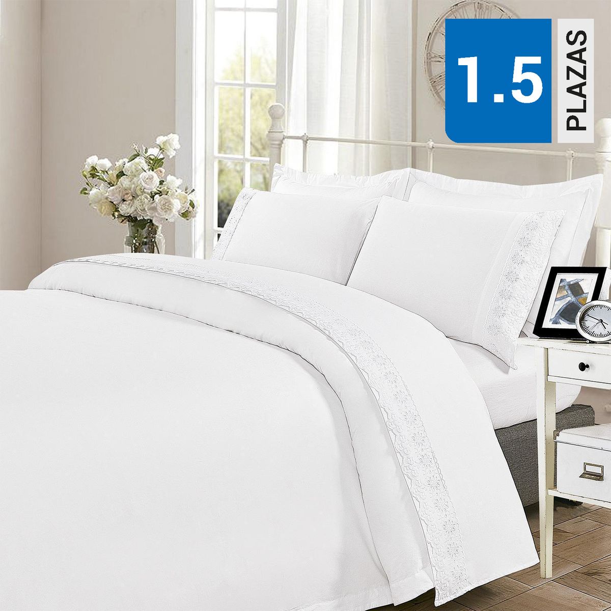 DIB - Juego Sábanas Broderie Malaga Blanco