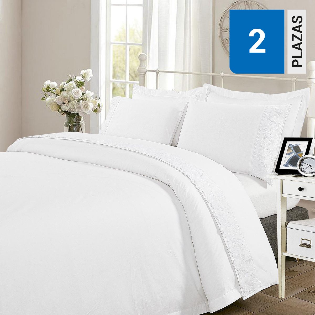 DIB - Juego Sábanas Broderie Malaga Blanco