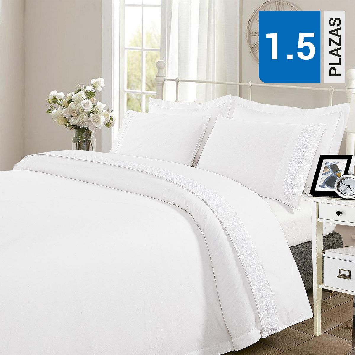 DIB - Juego Sábanas Broderie vitoria blanco