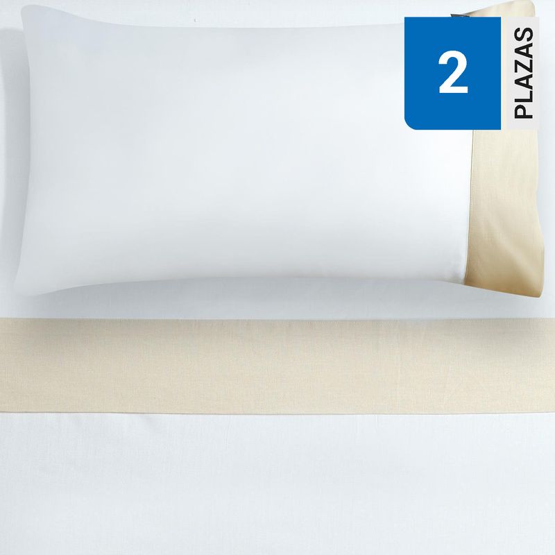 DIB - Juego sábanas 300 hilos guarda lino crema 2 plazas