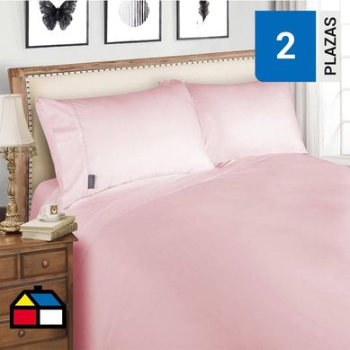 Juego sbanas 200 hilos rosa 2 plazas