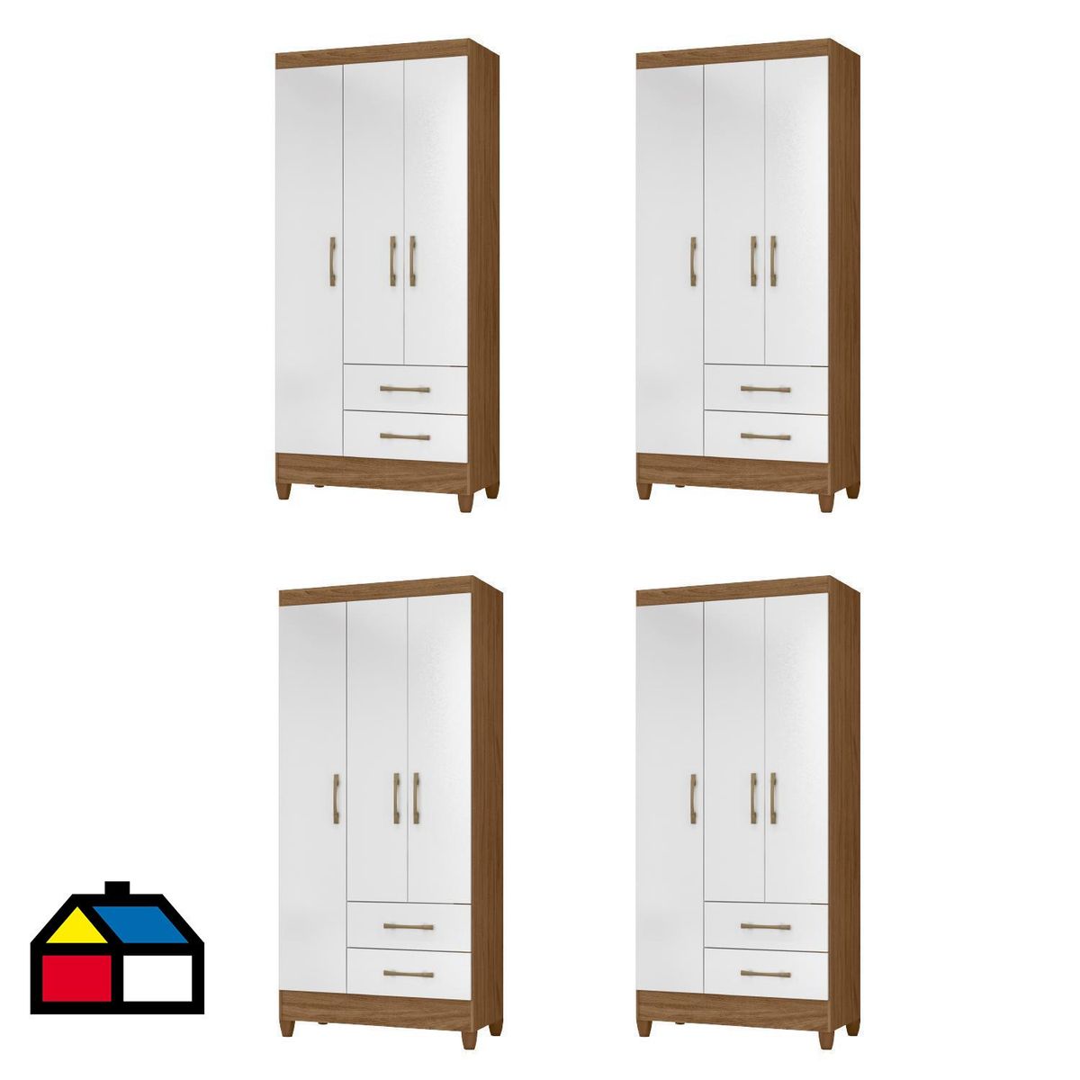 ROCH LTDA - Combo 4 Clósets 3 Puerta(s) 2 Cajón(es) 3 Repisa(s) 82x182x47 cm Blanco/Natural