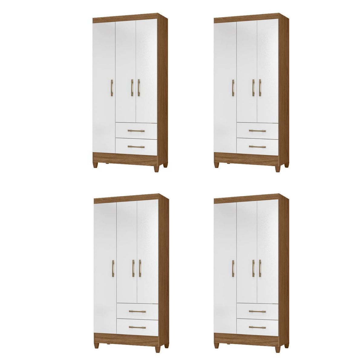 ROCH LTDA - Combo 4 Clósets 3 Puerta(s) 2 Cajón(es) 3 Repisa(s) 82x182x47 cm Blanco/Natural