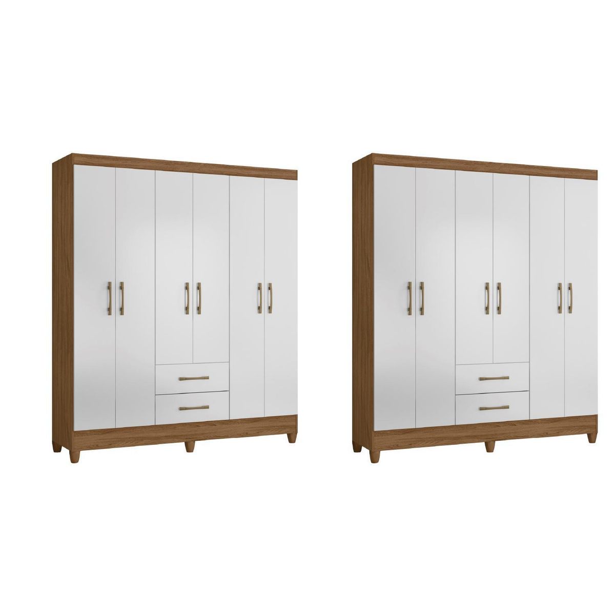 ROCH LTDA - Combo 2 Clósets 6 Puerta(s) 2 Cajón(es) 4 Repisa(s) 153x182x47 cm Blanco/Natural