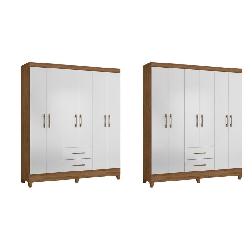 ROCH LTDA - Combo 2 Clósets 6 Puerta(s) 4 Repisa(s) 153x182x47 cm Blanco/Natural