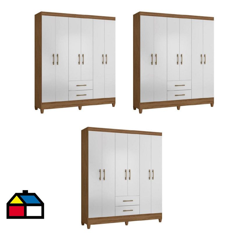 ROCH LTDA - Combo 3 Clósets 6 Puerta(s) 2 Cajón(es) 4 Repisa(s) 153x182x47 cm Blanco/Natural