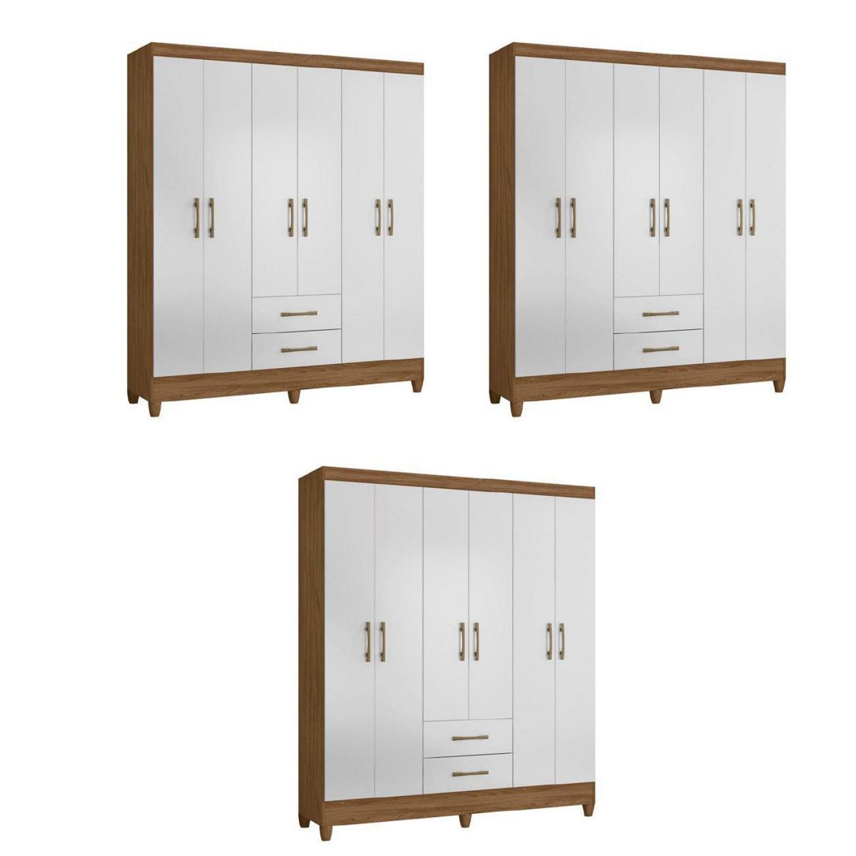 ROCH LTDA - Combo 3 Clósets 6 Puerta(s) 2 Cajón(es) 4 Repisa(s) 153x182x47 cm Blanco/Natural