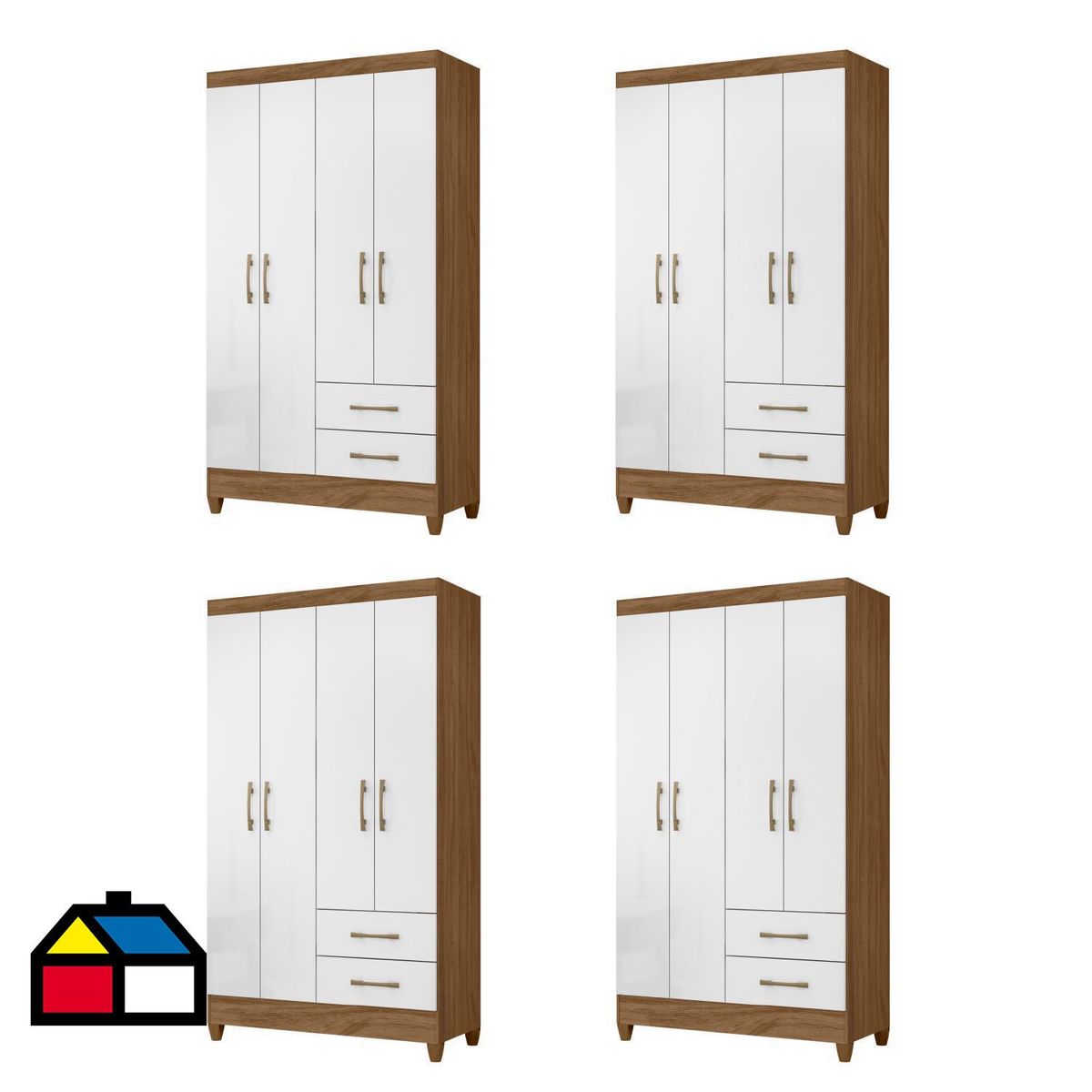 ROCH LTDA - Combo 4 Clósets 4 Puerta(s) 2 Cajón(es) 3 Repisa(s) 103x182x47 cm Blanco/Natural