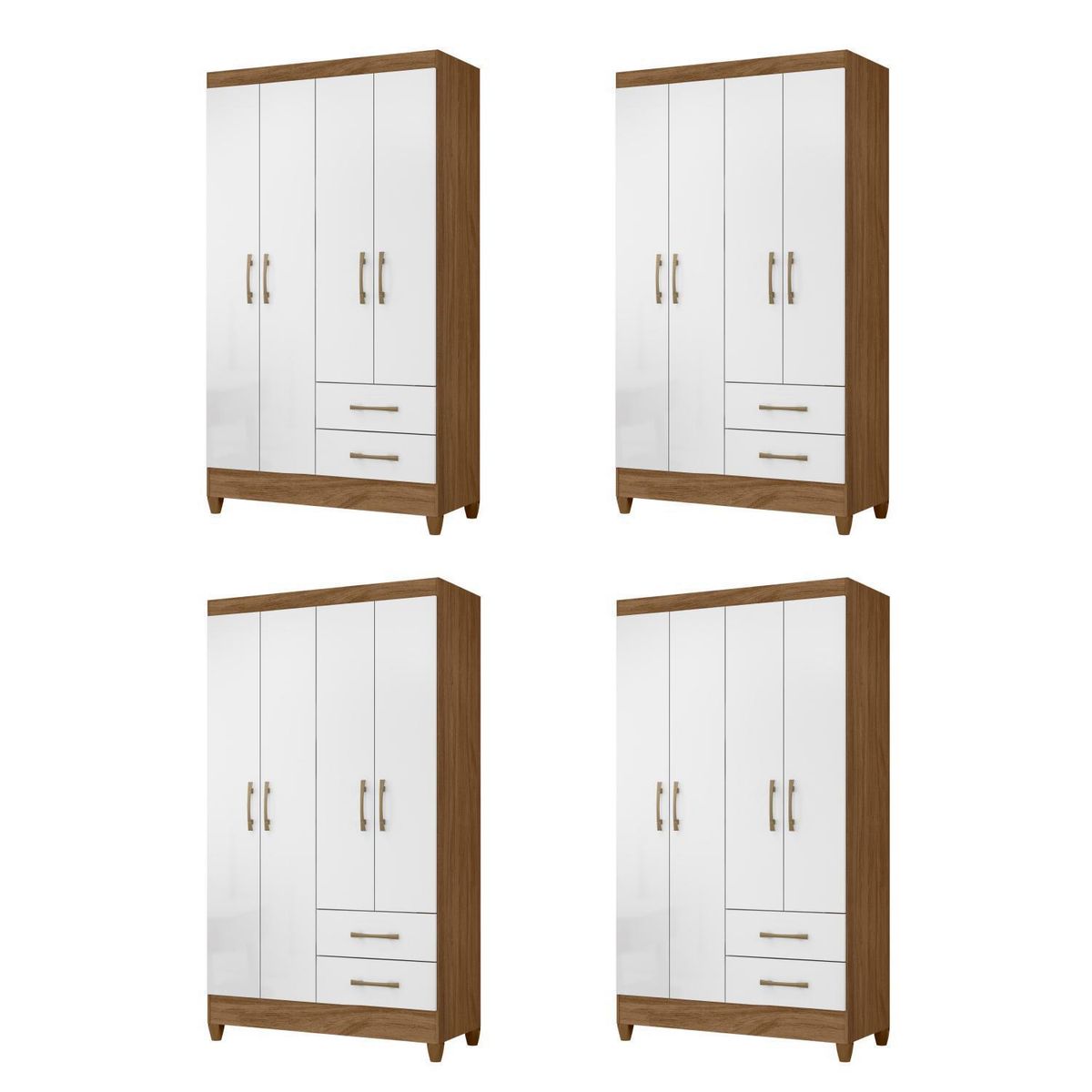 ROCH LTDA - Combo 4 Clósets 4 Puerta(s) 2 Cajón(es) 3 Repisa(s) 103x182x47 cm Blanco/Natural