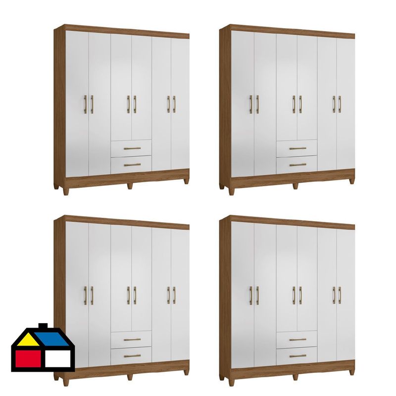 ROCH LTDA - Combo 4 Clósets 6 Puerta(s) 2 Cajón(es) 4 Repisa(s) 153x182x47 cm Blanco/Natural