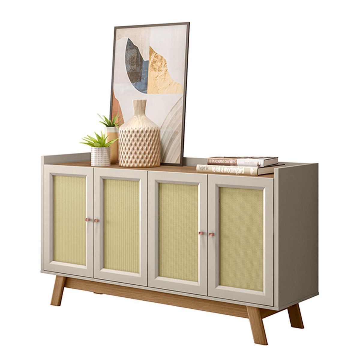 VEKKAHOME - Buffet Lazio Café claro - blanco natural 160xx88 cm