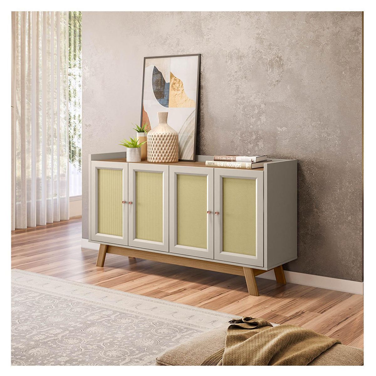 VEKKAHOME - Buffet Lazio Café claro - blanco natural 160xx88 cm