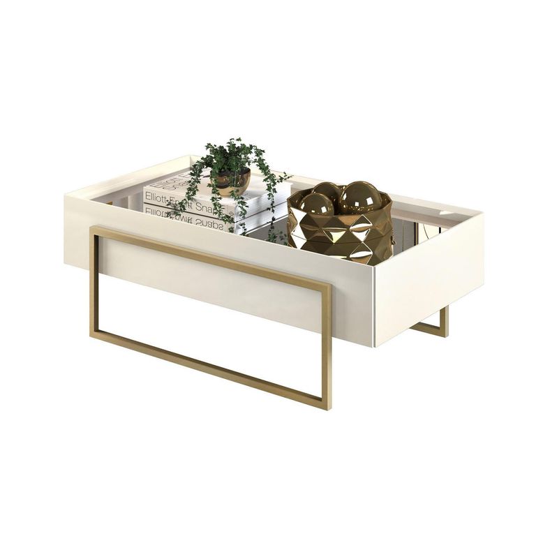 VEKKAHOME Mesa de Centro Pilar Blanco 49x91.5x31.2 cm