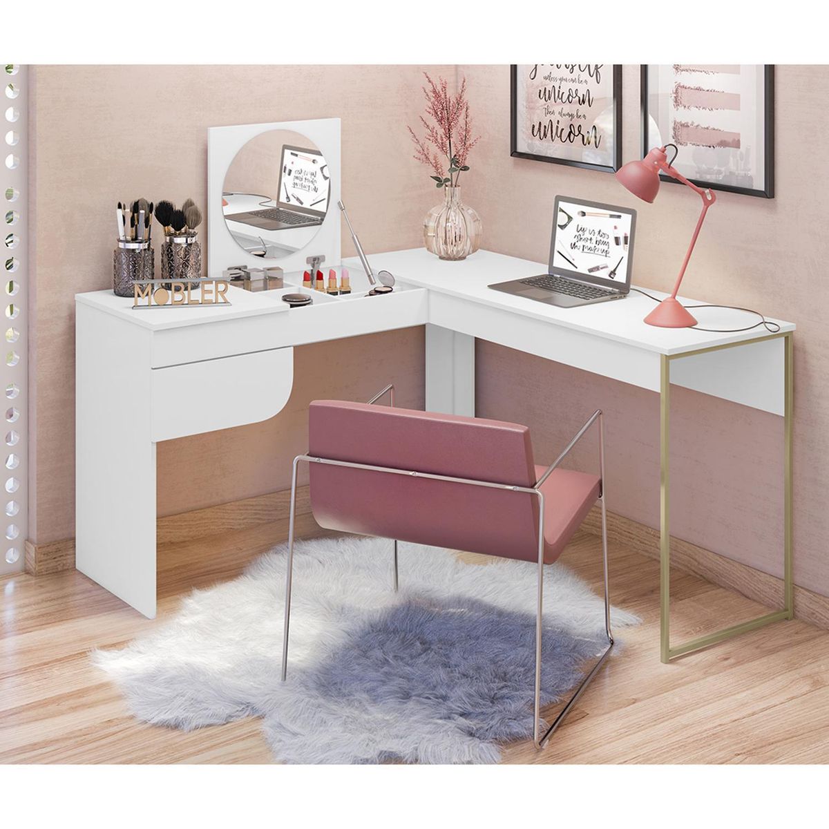 VEKKAHOME - Tocador 1 Cajón(es) Luna 135.5x75x131.2 cm Blanco