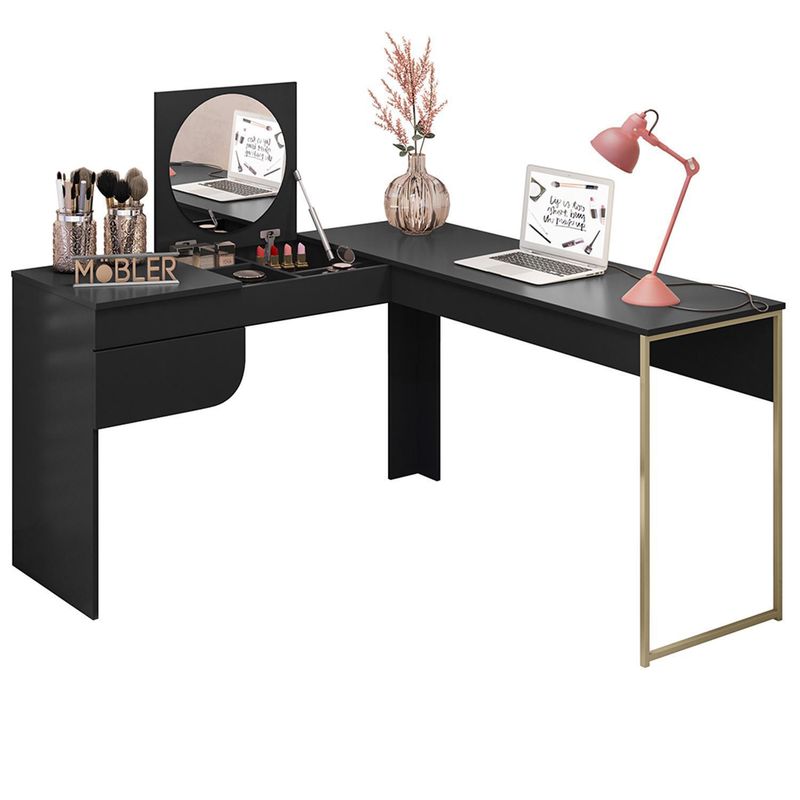 VEKKAHOME - Tocador 1 Cajón(es) Luna 135.5x75x131.2 cm Negro