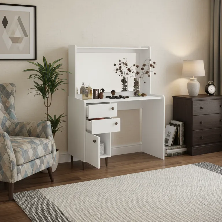 VEKKAHOME Tocador 1 Puerta 2 Cajón(es) Lusiana 108x137.1x47.1 cm Blanco