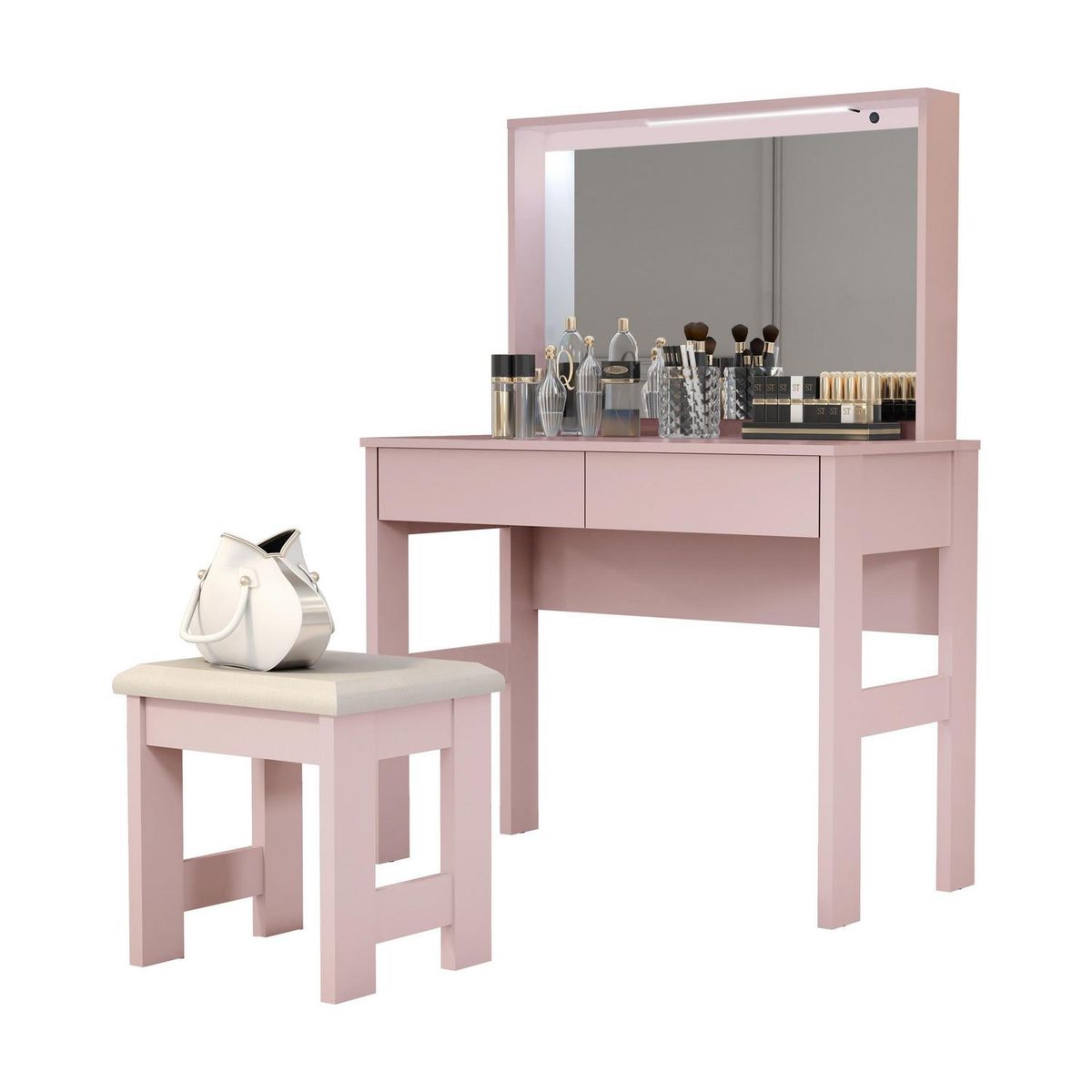 BE DESIGN - Tocador 2 Cajón(es) con Espejo 92x128x45 cm Rosado