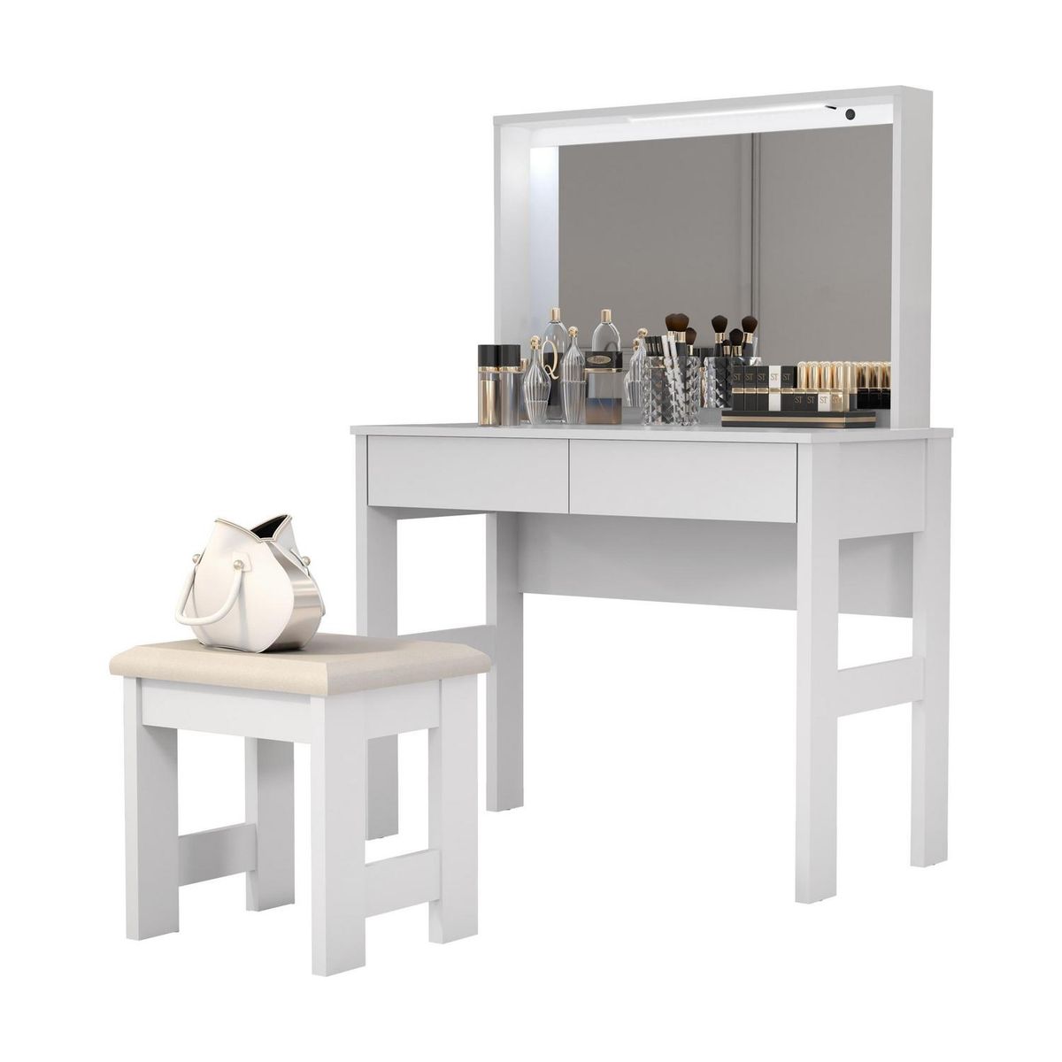 BE DESIGN - Tocador 2 Cajón(es) con Espejo 92x128x45 cm Blanco