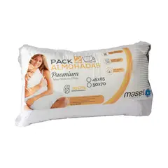 MASEL - Pack de 2 Almohadas Hollofil de Algodón para Dormir 70x15 cm