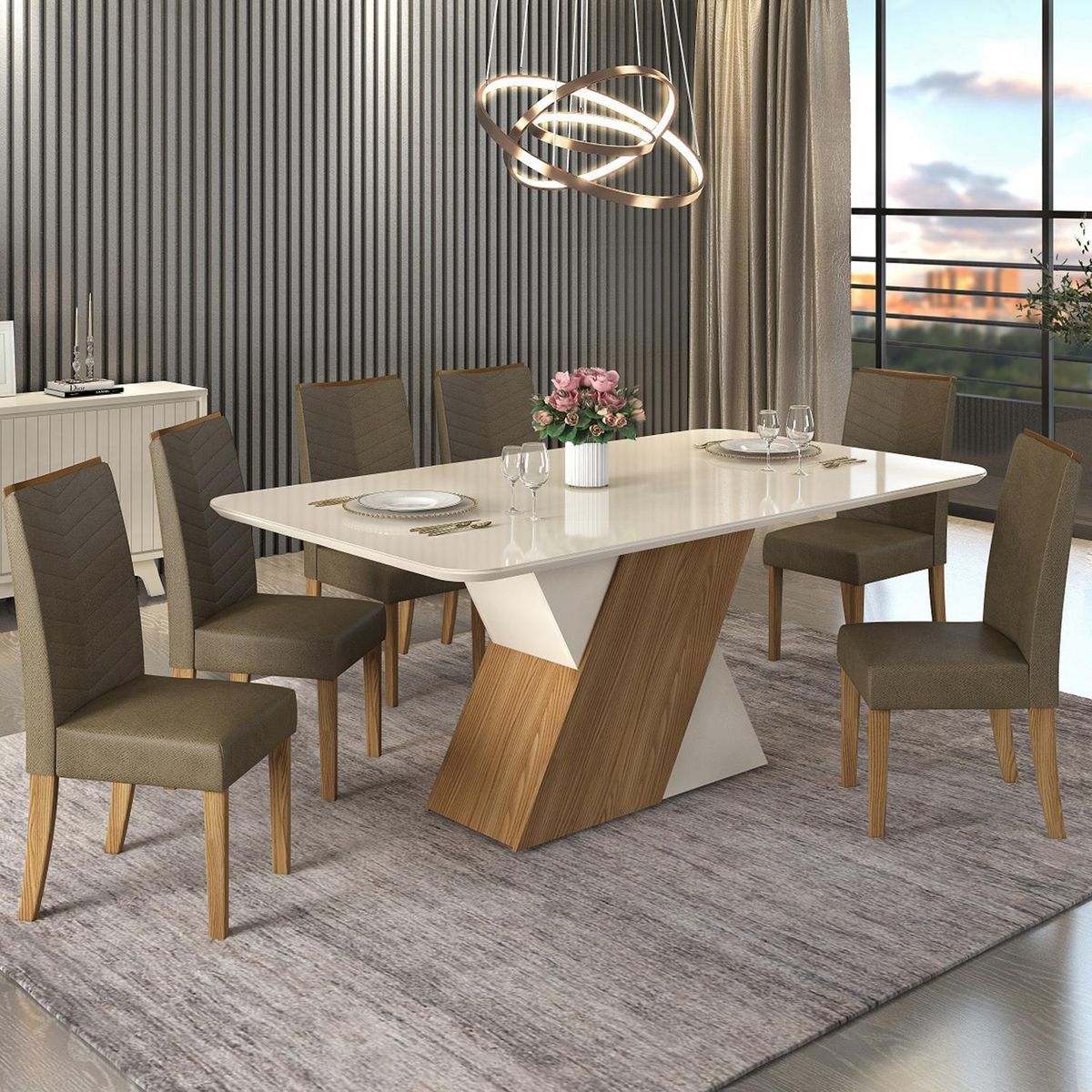 VEKKAHOME - Juego de Comedor Sídney 6 Sillas Mesa Rectangular 90x79,5x170 cm Café