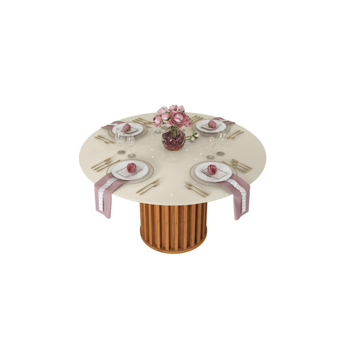 VEKKAHOME - Juego de Comedor Edimburgo 6 Sillas Mesa Redonda 136x79,6x136 cm Café