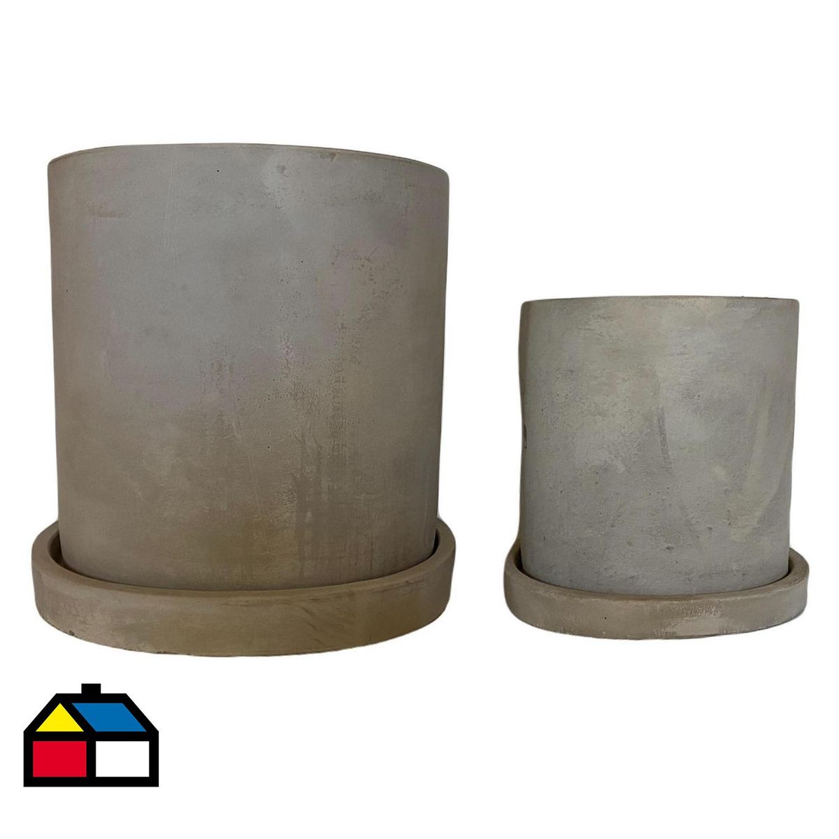 DECOGREEN - Set de 2 Maceteros Cemento Cilindro con Plato S 13x13cm y L 18x18 cm