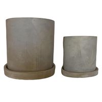 Set de 2 Maceteros Cemento Cilindro con Plato S 13x13cm y L 18x18 cm