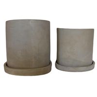 Set de 2 Maceteros Cemento Cilindro con Plato M 15x15cm y L 18x18 cm