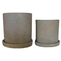 Set de 2 Maceteros Cemento Cilindro con Plato S 13x13 cm y M 15x15 cm