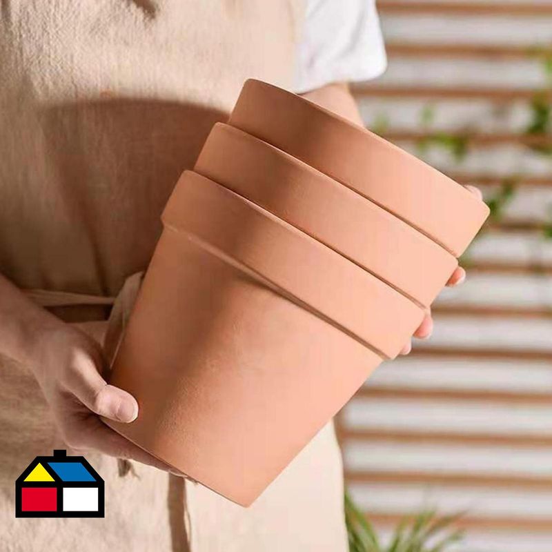 DECOGREEN - Set de 3 Maceteros Terracota Clásica S 16x18, M 20x22 y L 27x30 cm