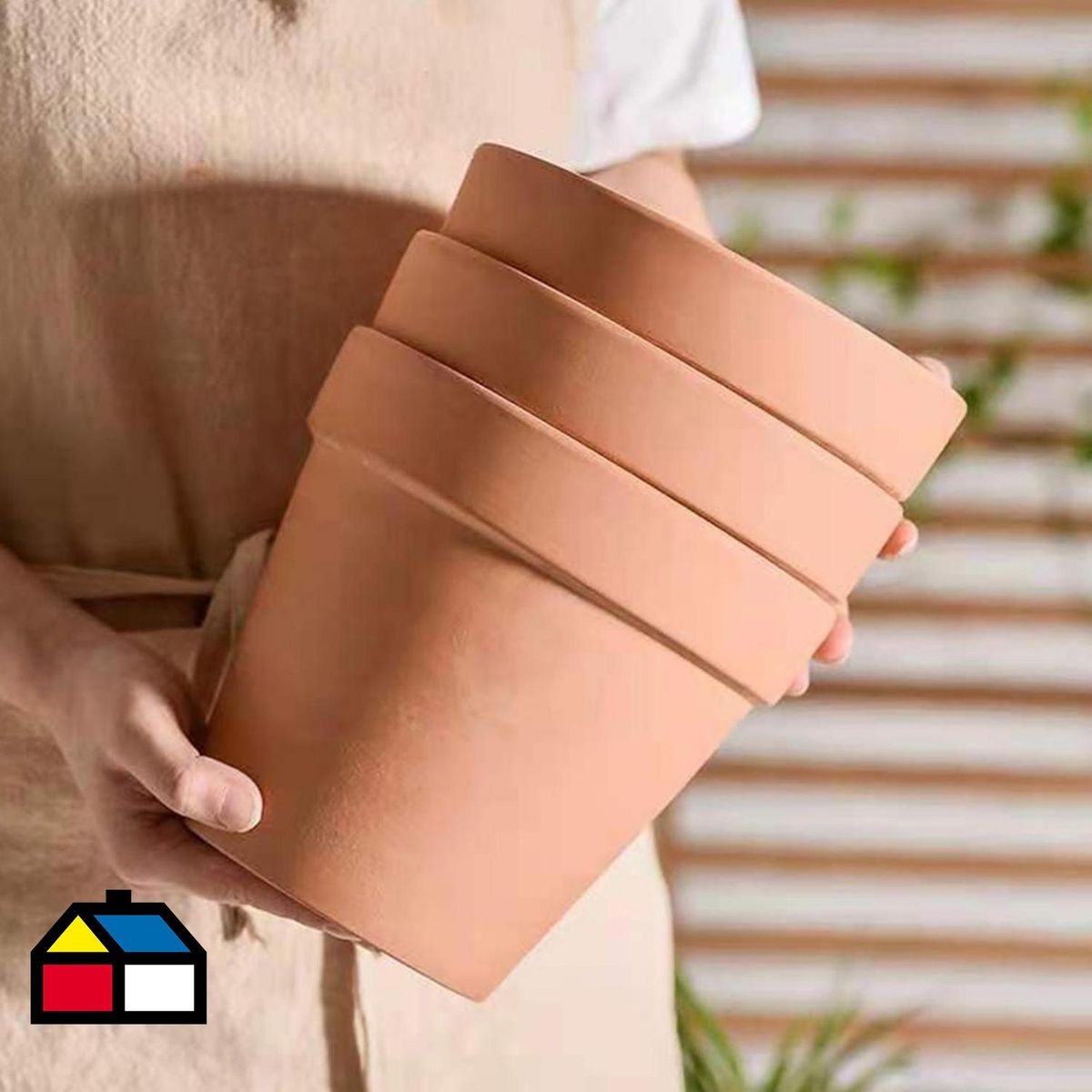 DECOGREEN - Set de 2 Maceteros Terracota Cilindro con Plato S 13x13 y L 18x18 cm