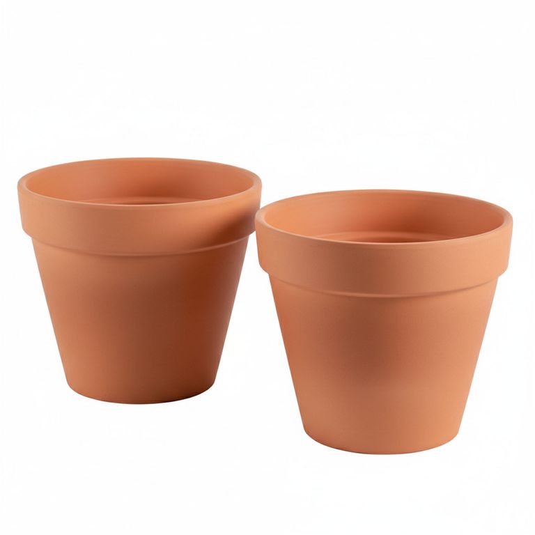 Set de 2 Maceteros Terracota Cilindro con Plato S 13x13 y L 18x18 cm