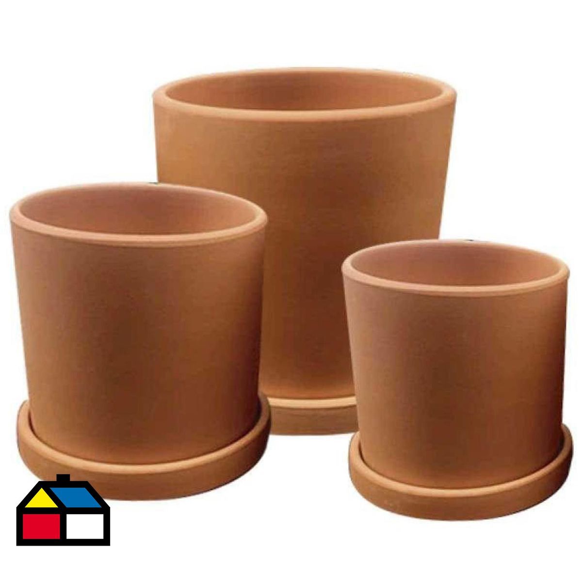 DECOGREEN - Set 3 Maceteros Terracota Cilindro con Plato S13x13, M15x18 y L18x18cm