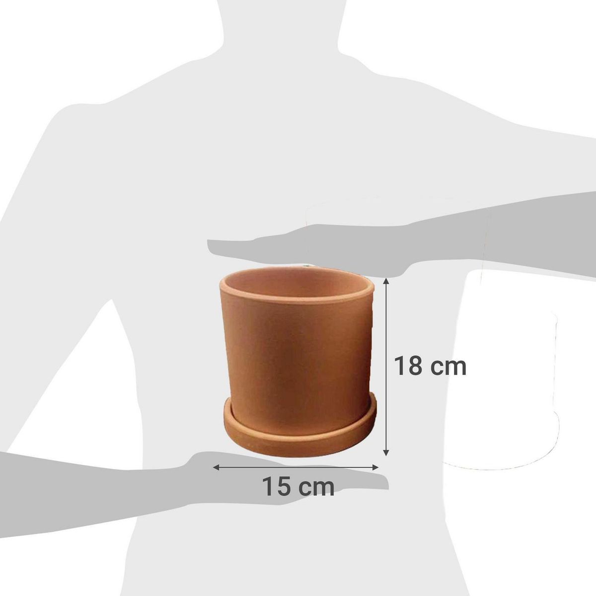 DECOGREEN - Set 3 Maceteros Terracota Cilindro con Plato S13x13, M15x18 y L18x18cm