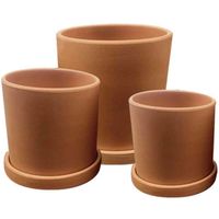Set de 2 Maceteros Terracota Cilindro con Plato S 13x13 y M 15x15 cm