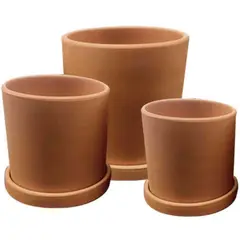 DECOGREEN - Set de 2 Maceteros Terracota Cilindro con Plato S 13x13 y M 15x15 cm