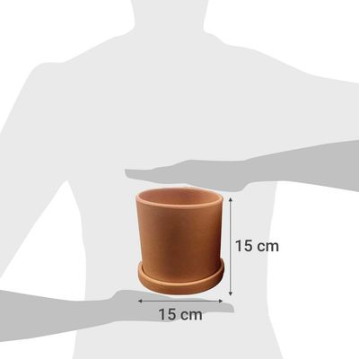 Imagen 2 del producto Set de 2 Maceteros Terracota Cilindro con Plato S 13x13 y M 15x15 cm