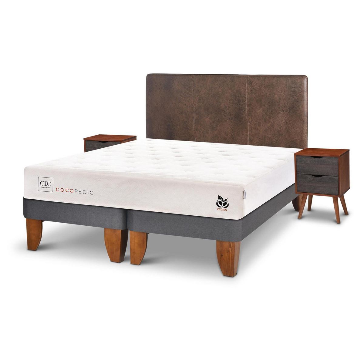 CIC - Cama europea Cocopedic 2 plazas + Muebles