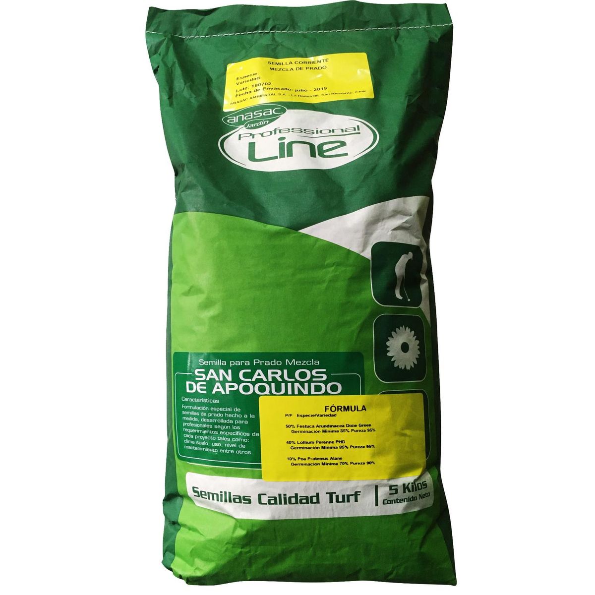 ANASAC - Semilla de Pasto Mezcla Profesional San Carlos de Apoquindo 5 kg Bolsa