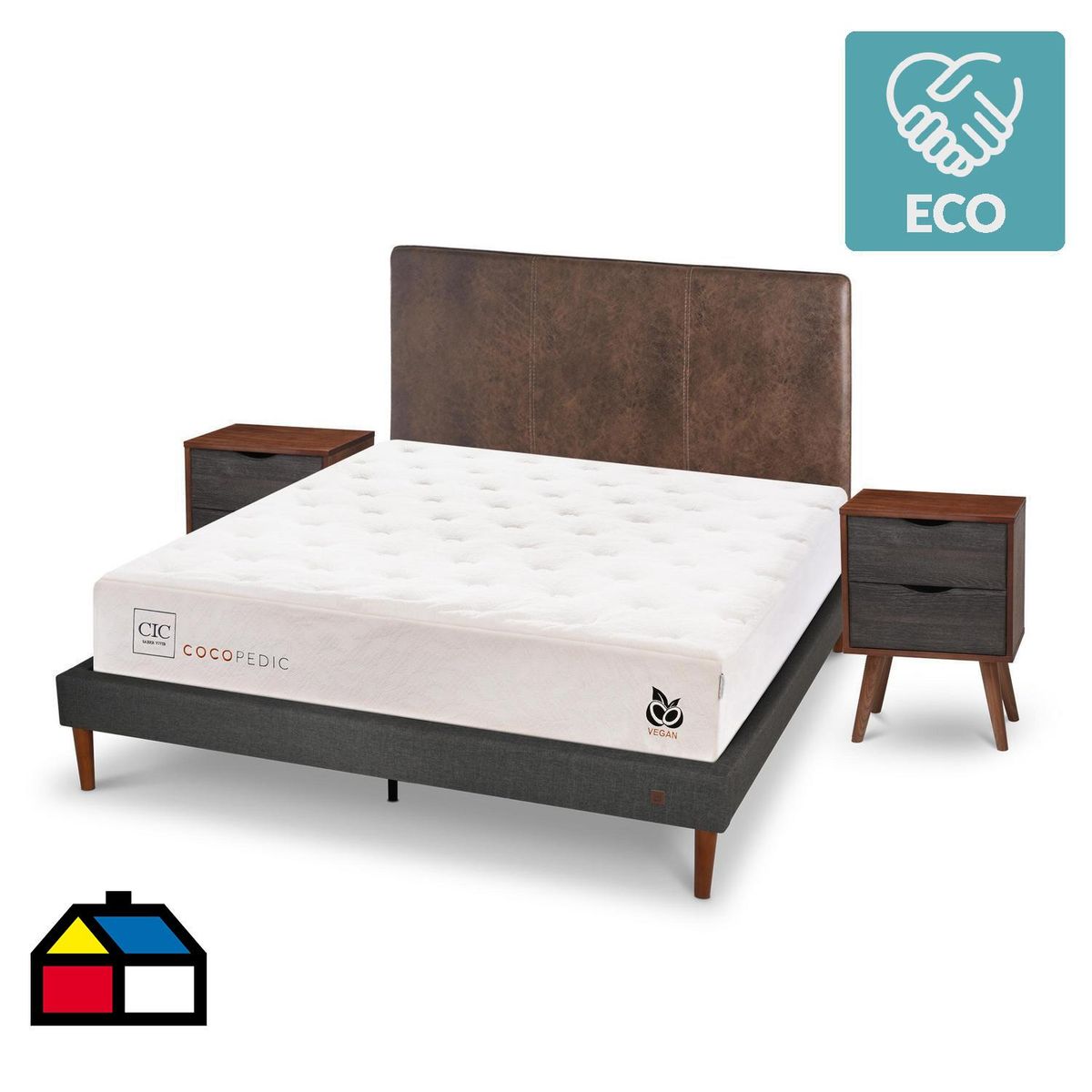 CIC - Cama europea Cocopedic 2 plazas + Muebles