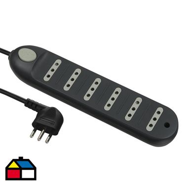 Alargador 6 tomas 3 metros con switch negro