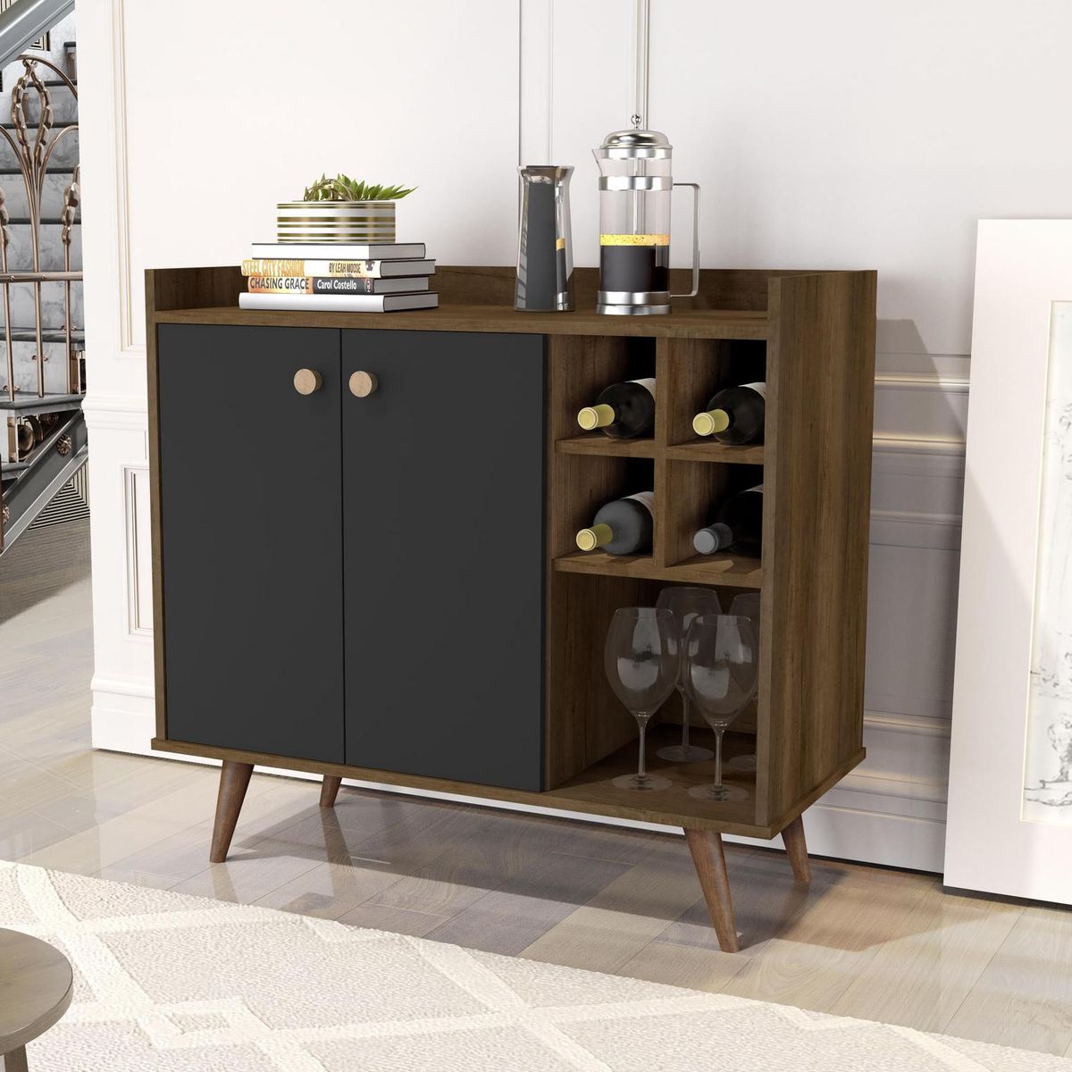 BE DESIGN - Arrimo bar 2 puertas Be canela negro