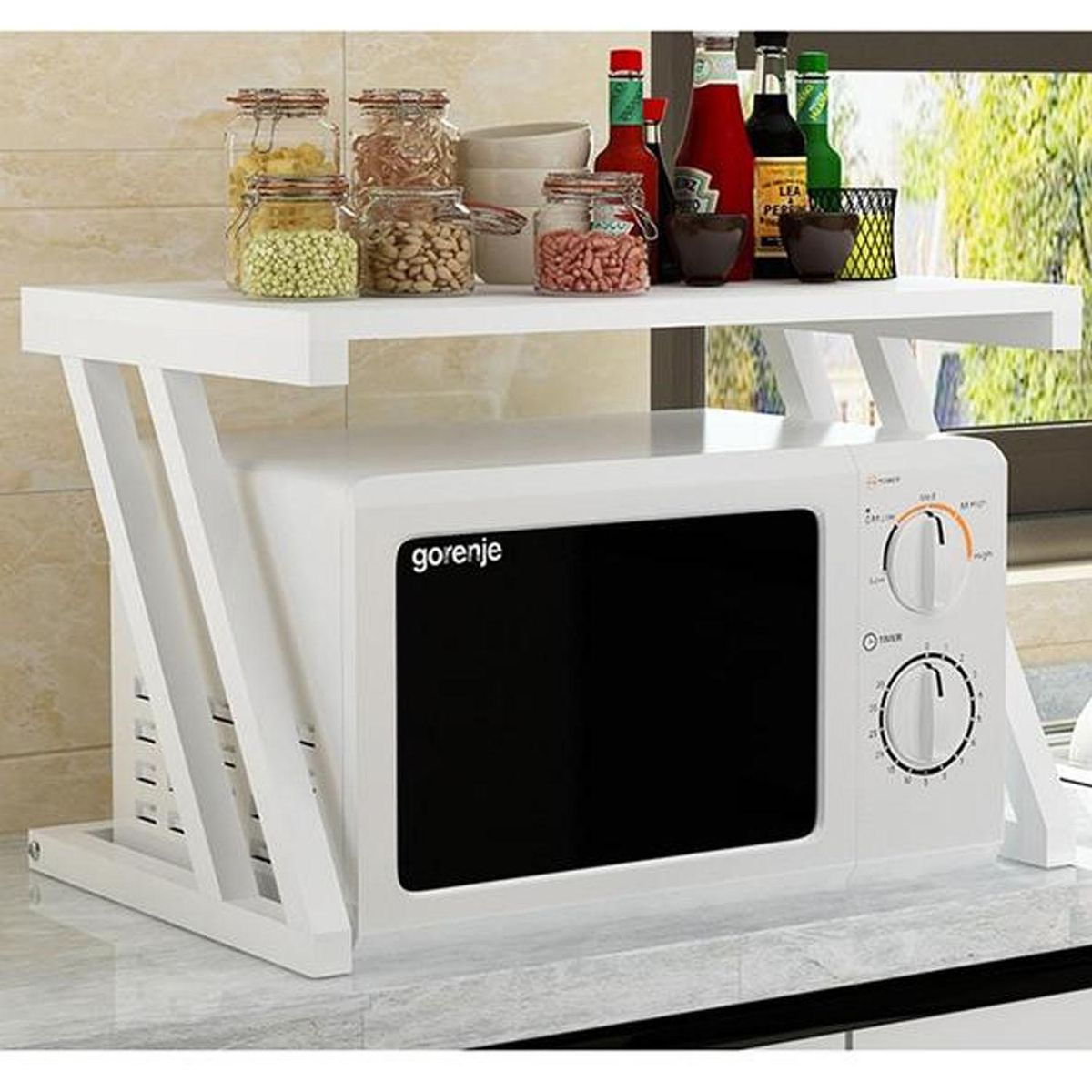 IMPORTADORA USA - Repisa Organizador Microondas Madera 57x38x38 cm Blanco