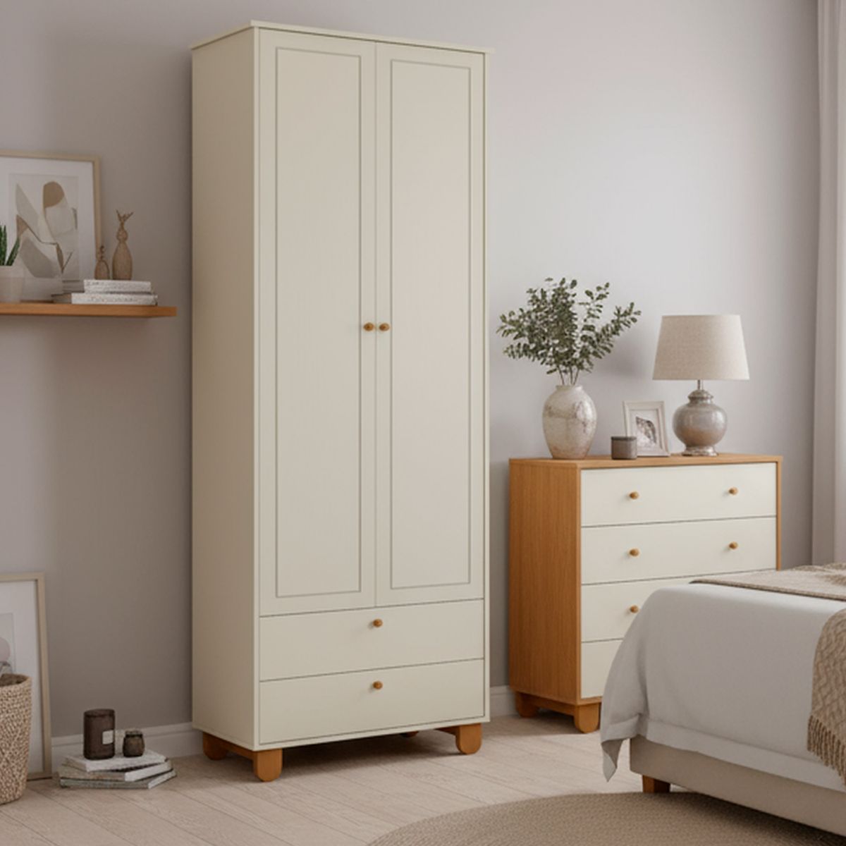 KIDSCOOL - Armario Zupi 2 Puerta(s) 2 Cajón(es) 2 Repisa(s) 77x218x46 cm Beige