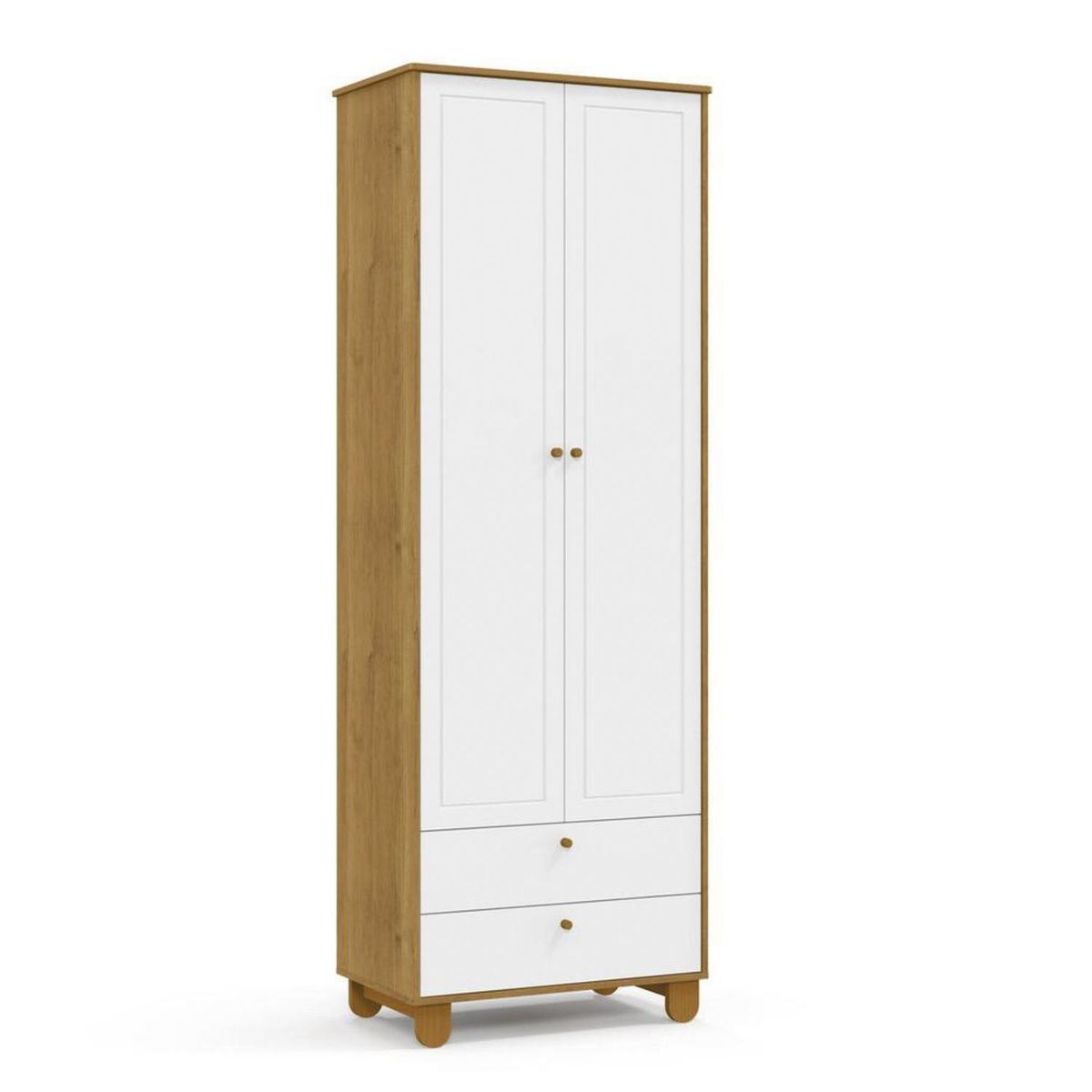 KIDSCOOL - Armario Zupi 2 Puerta(s) 2 Cajón(es) 2 Repisa(s) 77x218x46 cm Blanco/Caramelo